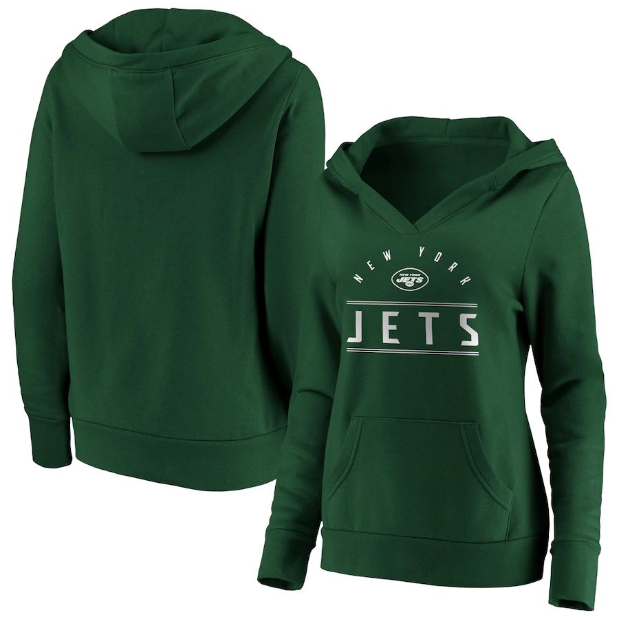 Women New York Jets Fanatics Branded Green Iconic League Leader V-Neck Pullover Hoodie